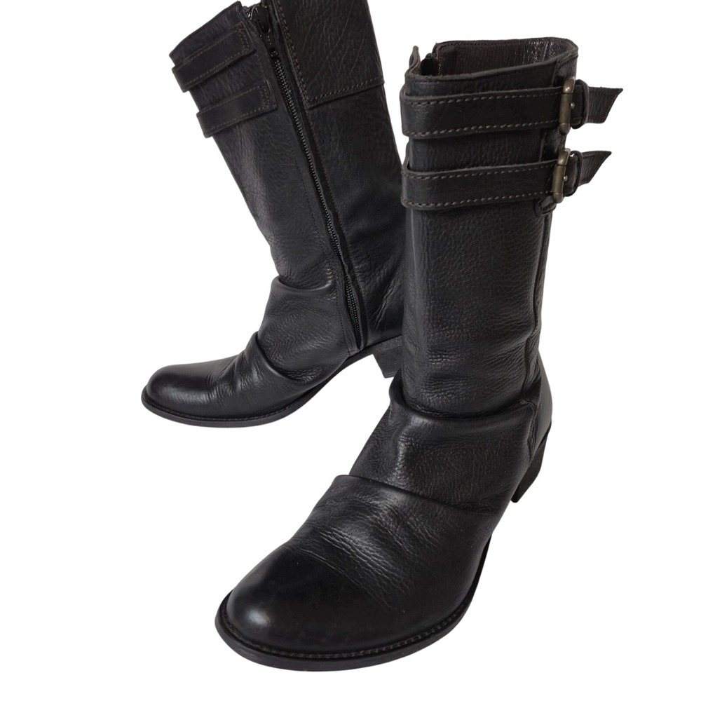 Vintage Johnny Moke London Boots Black Leather Women US 8.5 EU39 Wood‎ Sole RARE